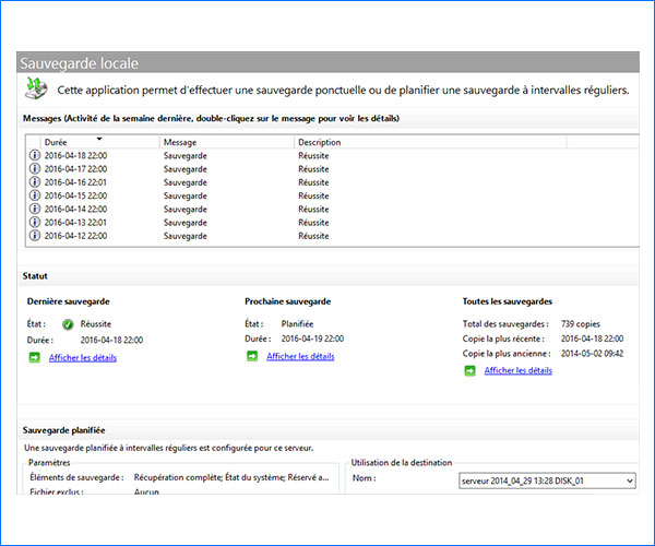 Configuration de sauvegarde Sauvegardes